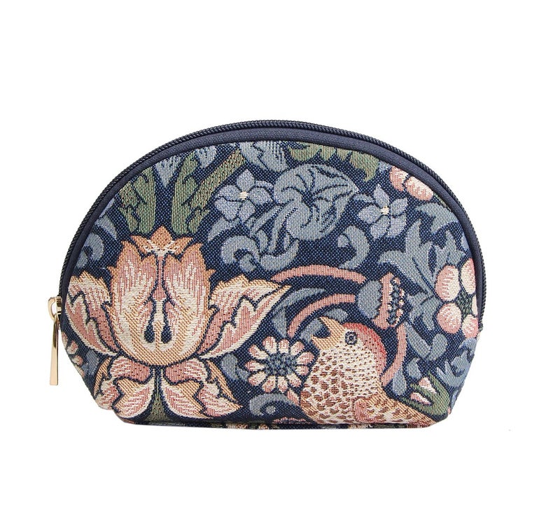 سينار حقيبة مستحضرات التجميل المزخرفة من Signare حقيبة مكياج لأدوات الزينة للنساء مع William Morris Blue Strawberry Thief (COSM-STBL) - Image 1